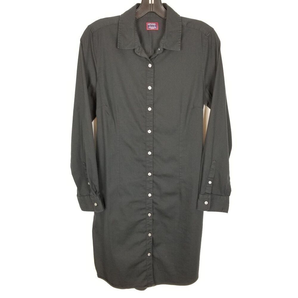 Untuckit Women Angelina Dress Button‎ Down Shirt Dress Size 8 Black Belted Mini